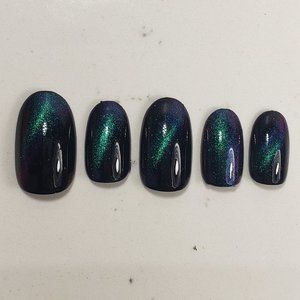 Teal purple metallic cat eye Custom Gel Press on Nails Handmade 20pc set galaxy